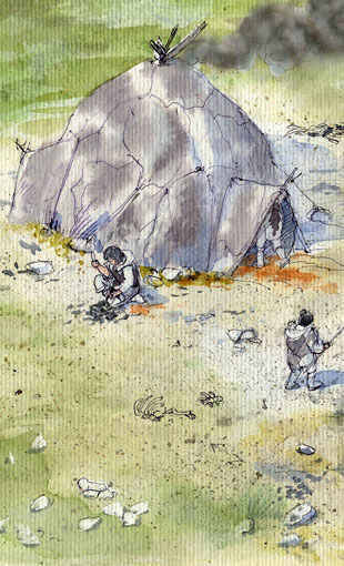 Restitution du campement paléolithique d'Étiolles. © MAN / Gilles Tosello